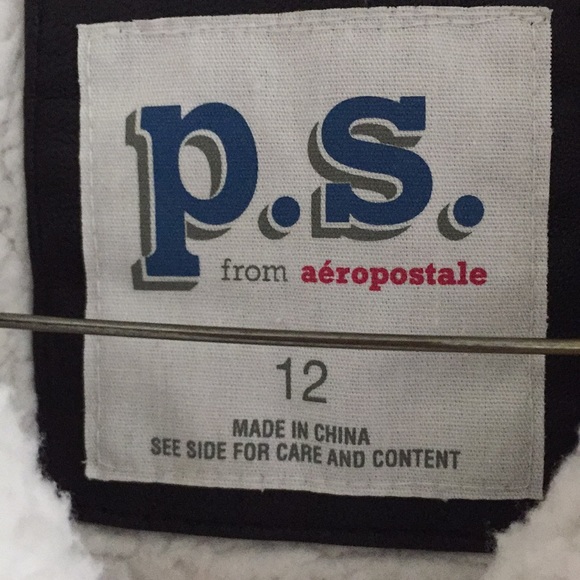 PS from Aeropostale black leather jacket fleece - Picture 2 of 3